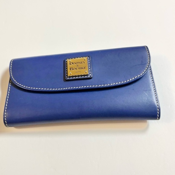 Dooney & Bourke Handbags - Dooney & Bourke Cobalt Blue Leather Continental Wallet with Logo Plaque